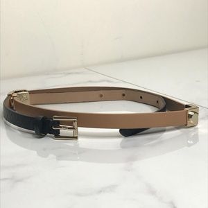 J.Crew Mixed Leather Rivet Tan & Black Thin Belt